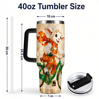 #pl[40oz|Black] Cycling Lamb 40oz Tumbler with Handle, Cute Sheep Stainless Steel Cup
