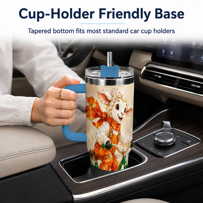 #pl[40oz|Blue] Cycling Lamb 40oz Tumbler with Handle, Cute Sheep Stainless Steel Cup