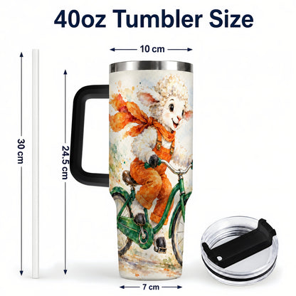 #pl[40oz|Black] Watercolor Lamb 40oz Tumbler with Handle, Cute Sheep Stainless Steel Cup