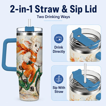 #pl[40oz|Blue] Watercolor Lamb 40oz Tumbler with Handle, Cute Sheep Stainless Steel Cup