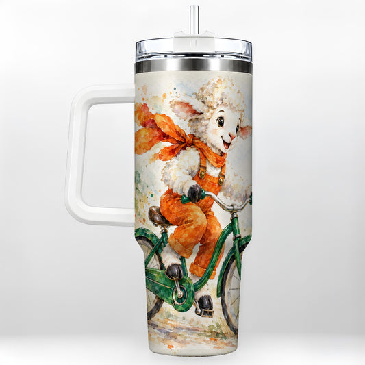 Watercolor Lamb 40oz Tumbler with Handle, Cute Sheep Stainless Steel Cup