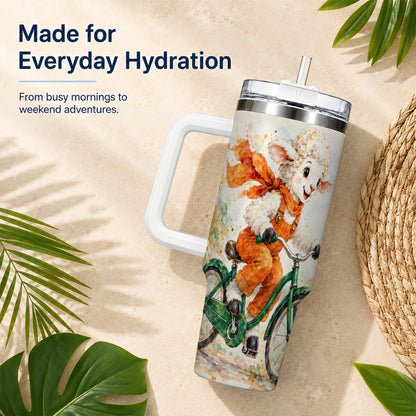 #pl[40oz|White] Watercolor Lamb 40oz Tumbler with Handle, Cute Sheep Stainless Steel Cup