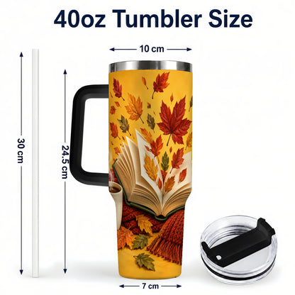 #pl[40oz|Black] Autumn Reading 40oz Tumbler with Handle, Cozy Book Stainless Steel Cup