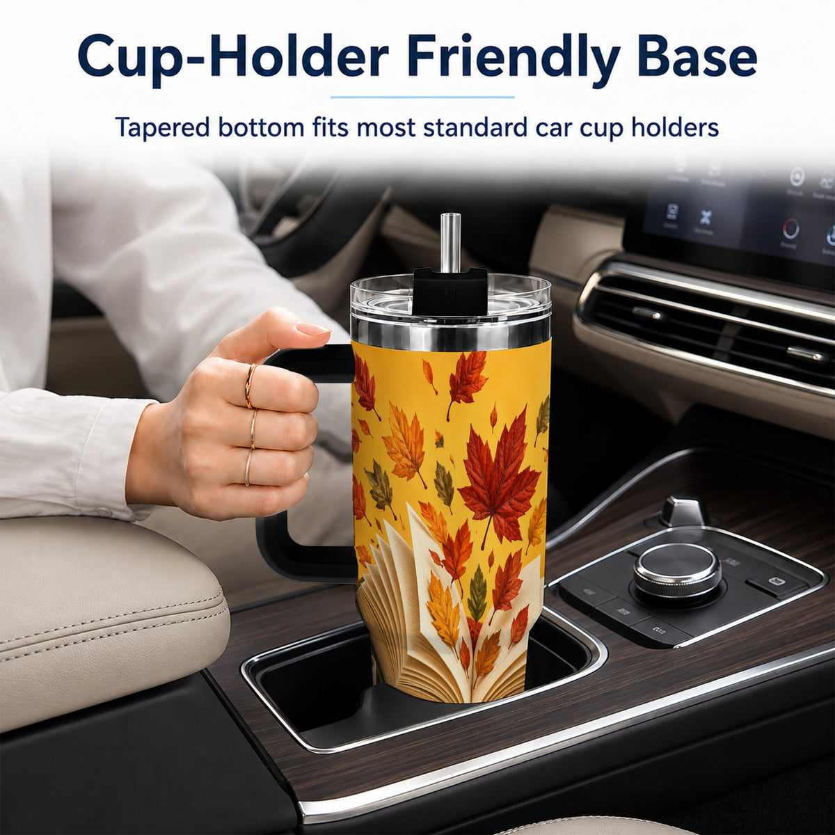 #pl[40oz|Black] Autumn Reading 40oz Tumbler with Handle, Cozy Book Stainless Steel Cup