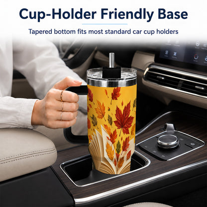 #pl[40oz|Black] Autumn Reading 40oz Tumbler with Handle, Cozy Book Stainless Steel Cup