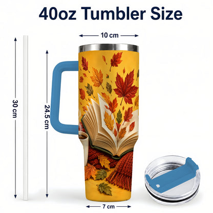 #pl[40oz|Blue] Autumn Reading 40oz Tumbler with Handle, Cozy Book Stainless Steel Cup