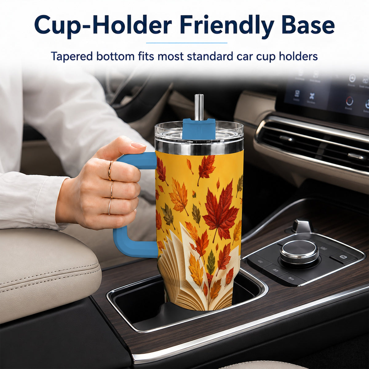#pl[40oz|Blue] Autumn Reading 40oz Tumbler with Handle, Cozy Book Stainless Steel Cup