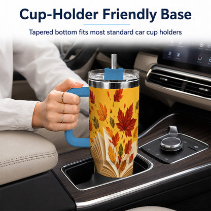#pl[40oz|Blue] Autumn Reading 40oz Tumbler with Handle, Cozy Book Stainless Steel Cup