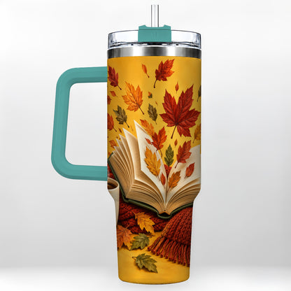 #pl[40oz|Green] Autumn Reading 40oz Tumbler with Handle, Cozy Book Stainless Steel Cup