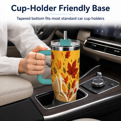 #pl[40oz|Green] Autumn Reading 40oz Tumbler with Handle, Cozy Book Stainless Steel Cup