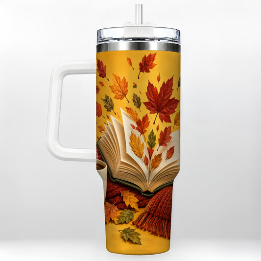 Autumn Reading 40oz Tumbler with Handle, Cozy Book Stainless Steel Cup