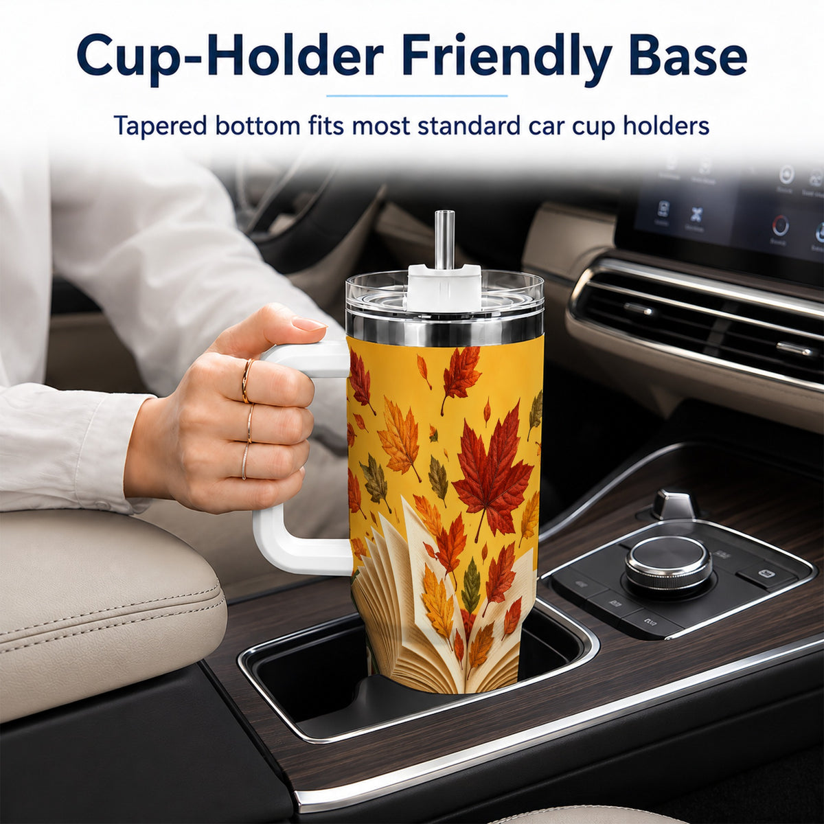 #pl[40oz|White] Autumn Reading 40oz Tumbler with Handle, Cozy Book Stainless Steel Cup