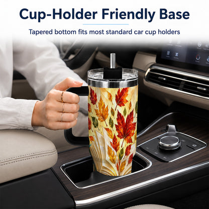 #pl[40oz|Black] Autumn Book 40oz Tumbler with Handle, Stained Glass Style Steel Cup
