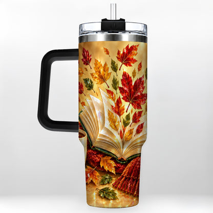 #pl[40oz|Black] Jeweled Autumn 40oz Tumbler with Handle, Cozy Book Stainless Steel Cup