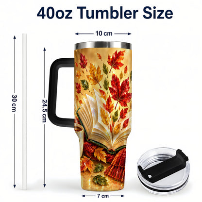 #pl[40oz|Black] Jeweled Autumn 40oz Tumbler with Handle, Cozy Book Stainless Steel Cup