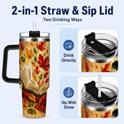 #pl[40oz|Black] Jeweled Autumn 40oz Tumbler with Handle, Cozy Book Stainless Steel Cup