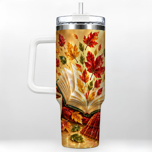 Jeweled Autumn 40oz Tumbler with Handle, Cozy Book Stainless Steel Cup