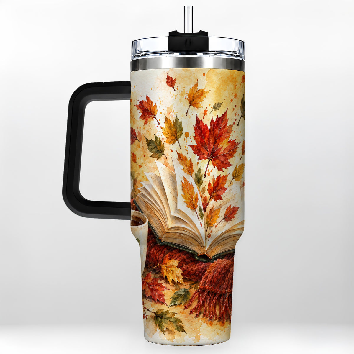 #pl[40oz|Black] Autumn Reading 40oz Tumbler with Handle, Cozy Book Travel Cup