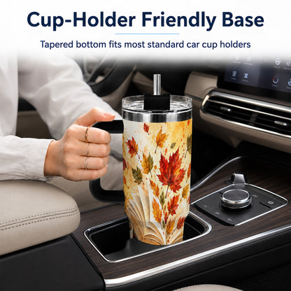 #pl[40oz|Black] Autumn Reading 40oz Tumbler with Handle, Cozy Book Travel Cup