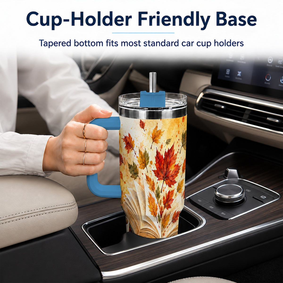 #pl[40oz|Blue] Autumn Reading 40oz Tumbler with Handle, Cozy Book Travel Cup