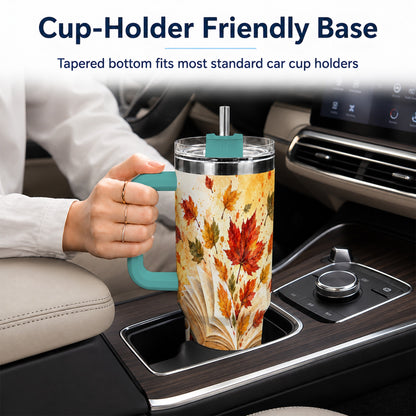 #pl[40oz|Green] Autumn Reading 40oz Tumbler with Handle, Cozy Book Travel Cup