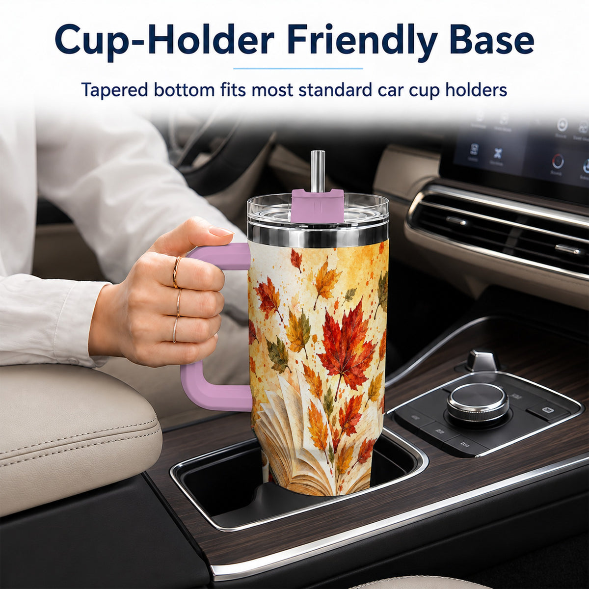 #pl[40oz|Pink] Autumn Reading 40oz Tumbler with Handle, Cozy Book Travel Cup