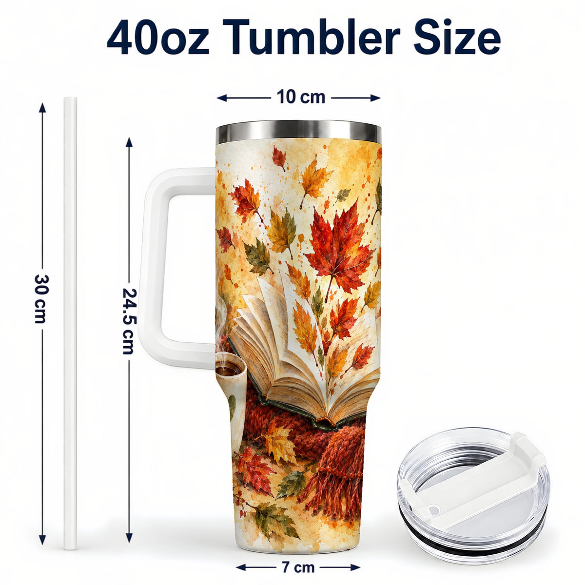 #pl[40oz|White] Autumn Reading 40oz Tumbler with Handle, Cozy Book Travel Cup