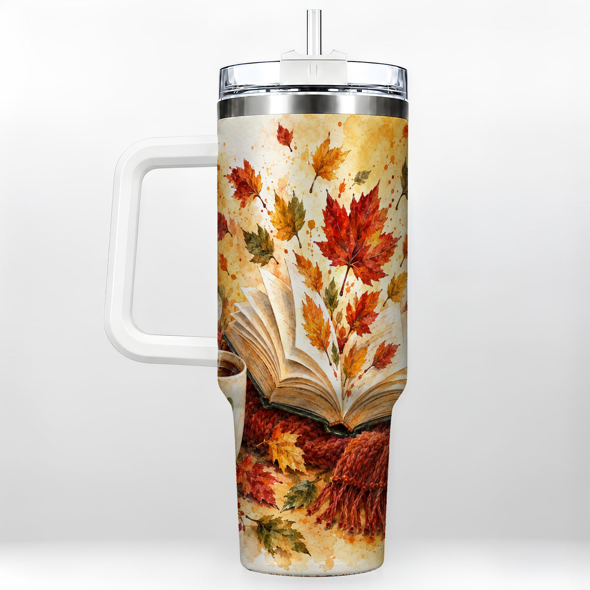 Autumn Reading 40oz Tumbler with Handle, Cozy Book Travel Cup