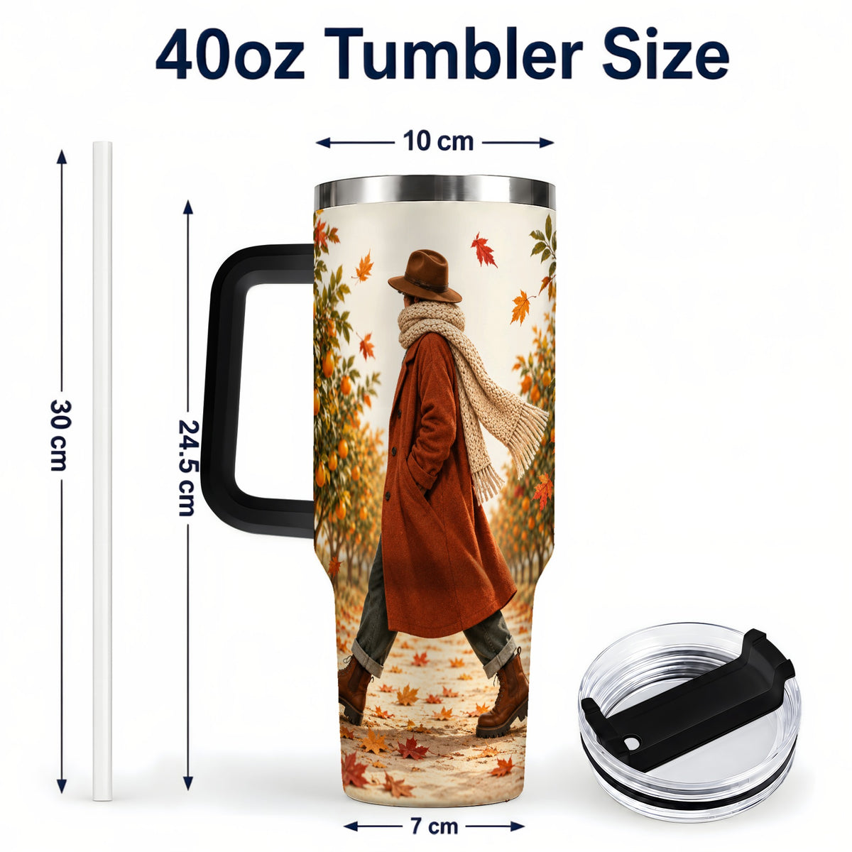 #pl[40oz|Black] Citrus Orchard 40oz Tumbler with Handle, Autumn Walk Travel Cup