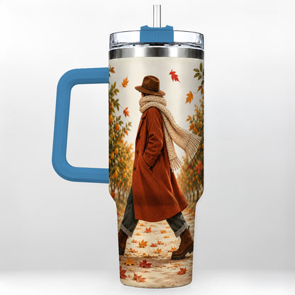 #pl[40oz|Blue] Citrus Orchard 40oz Tumbler with Handle, Autumn Walk Travel Cup