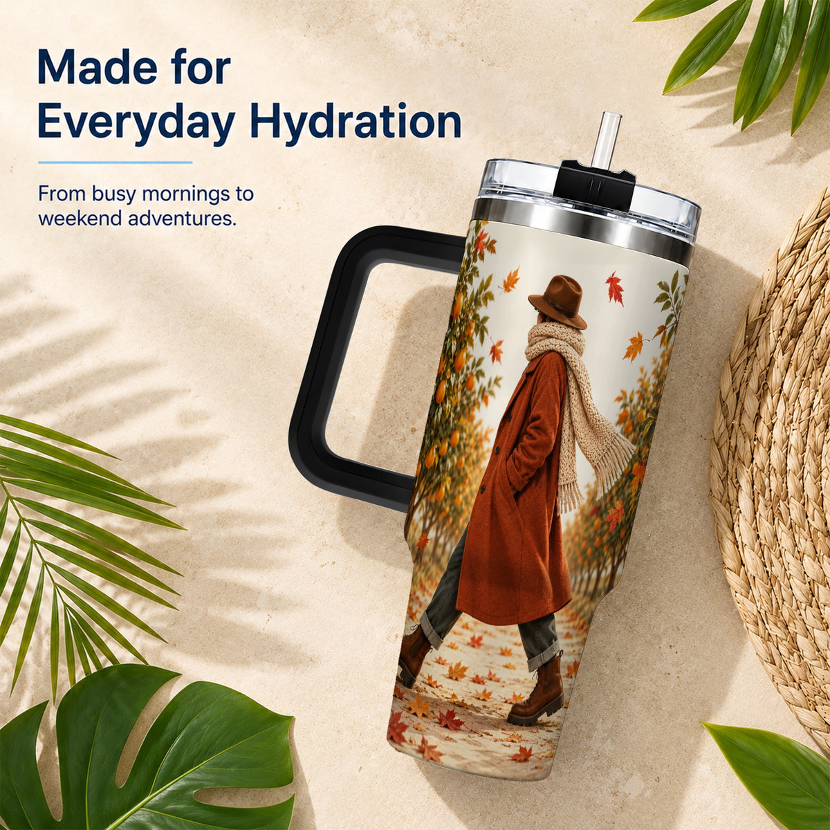 #pl[40oz|Black] Citrus Orchard 40oz Tumbler with Handle, Autumn Walk Travel Cup