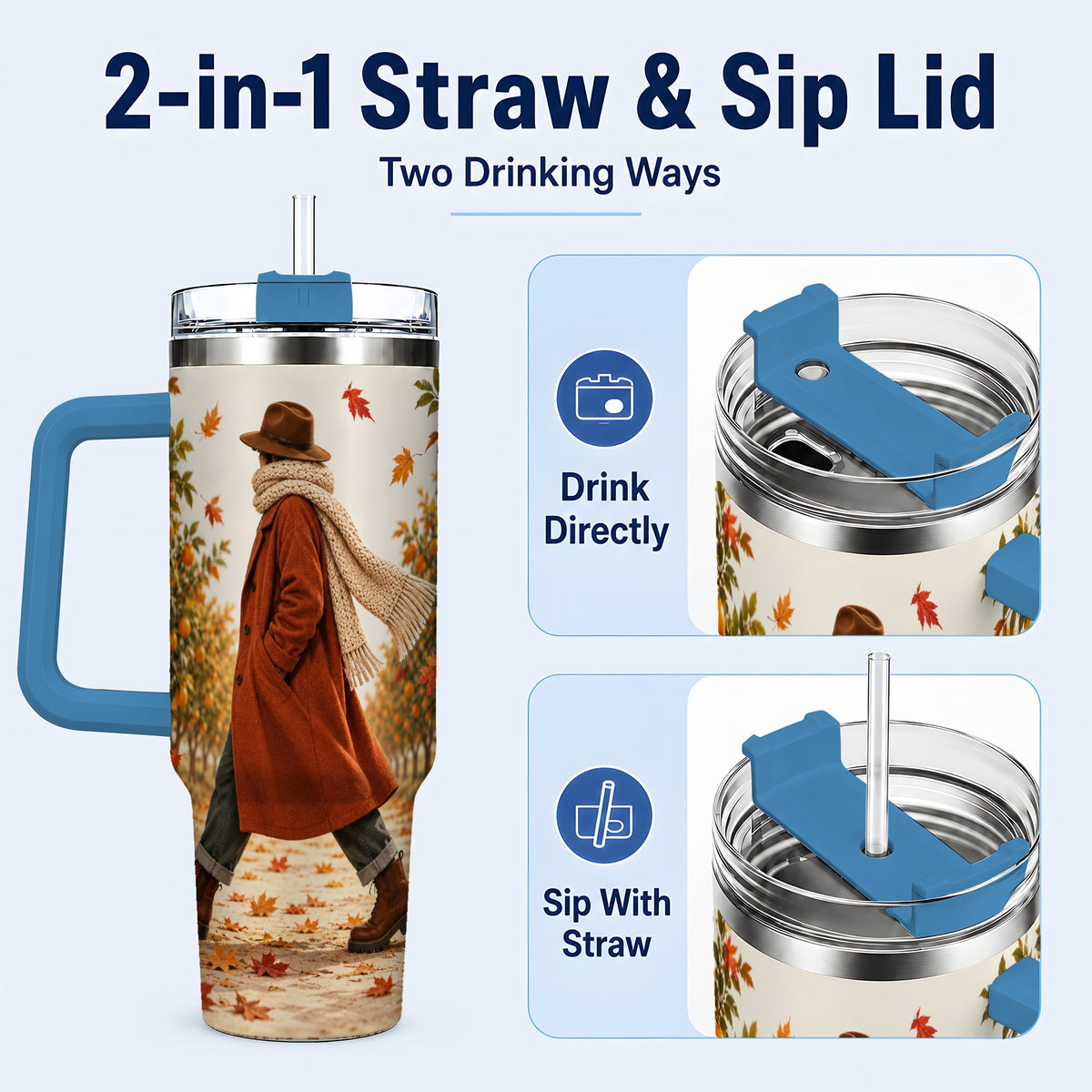 #pl[40oz|Blue] Citrus Orchard 40oz Tumbler with Handle, Autumn Walk Travel Cup