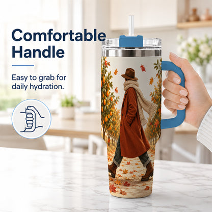 #pl[40oz|Blue] Citrus Orchard 40oz Tumbler with Handle, Autumn Walk Travel Cup