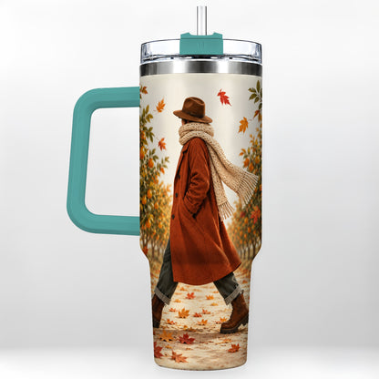 #pl[40oz|Green] Citrus Orchard 40oz Tumbler with Handle, Autumn Walk Travel Cup