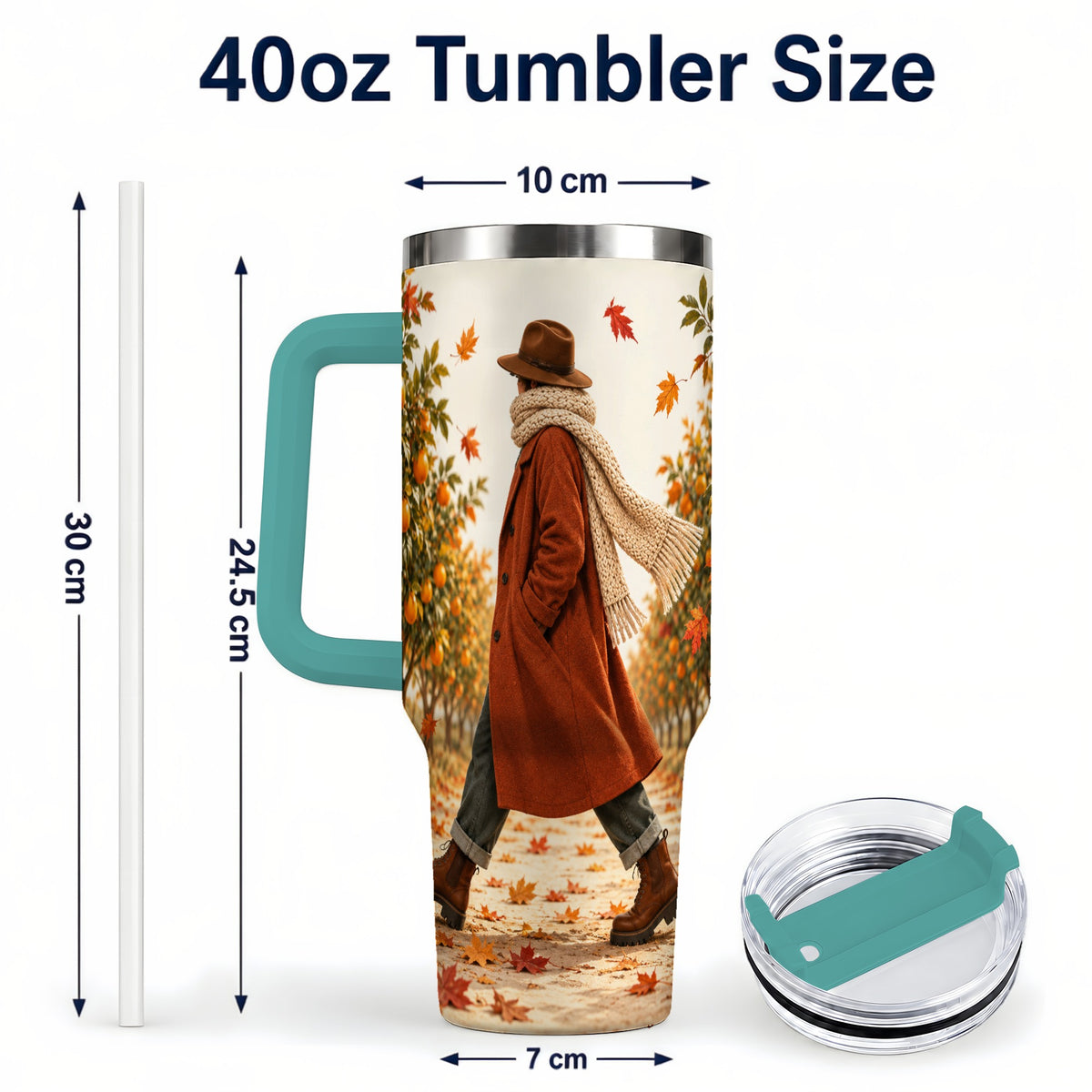 #pl[40oz|Green] Citrus Orchard 40oz Tumbler with Handle, Autumn Walk Travel Cup