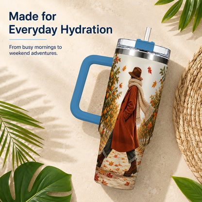 #pl[40oz|Blue] Citrus Orchard 40oz Tumbler with Handle, Autumn Walk Travel Cup