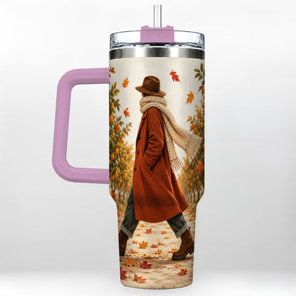 #pl[40oz|Pink] Citrus Orchard 40oz Tumbler with Handle, Autumn Walk Travel Cup