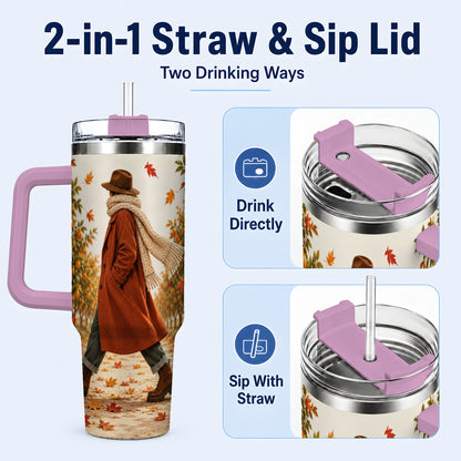 #pl[40oz|Pink] Citrus Orchard 40oz Tumbler with Handle, Autumn Walk Travel Cup