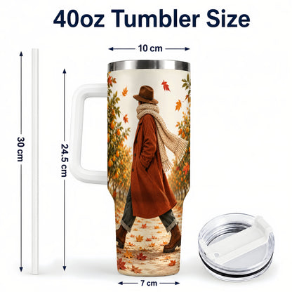 #pl[40oz|White] Citrus Orchard 40oz Tumbler with Handle, Autumn Walk Travel Cup