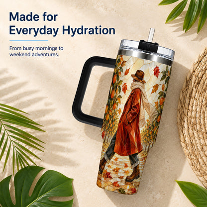 #pl[40oz|Black] Citrus Orchard 40oz Tumbler with Handle, Stained Glass Style Travel Cup