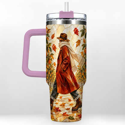 #pl[40oz|Pink] Citrus Orchard 40oz Tumbler with Handle, Stained Glass Style Travel Cup