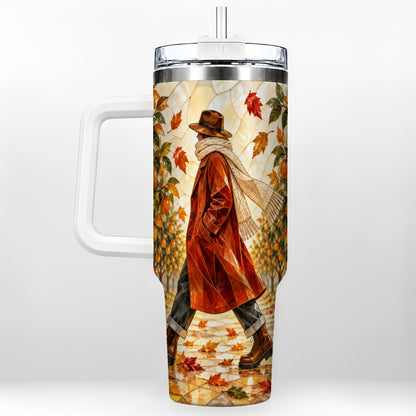 Citrus Orchard 40oz Tumbler with Handle, Stained Glass Style Travel Cup