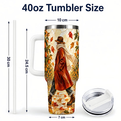 #pl[40oz|White] Citrus Orchard 40oz Tumbler with Handle, Stained Glass Style Travel Cup