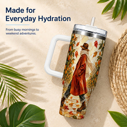 #pl[40oz|White] Citrus Orchard 40oz Tumbler with Handle, Stained Glass Style Travel Cup