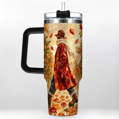#pl[40oz|Black] Citrus Orchard 40oz Tumbler with Handle, Faceted Autumn Travel Cup