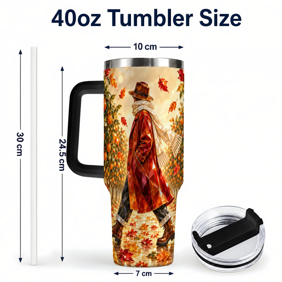 #pl[40oz|Black] Citrus Orchard 40oz Tumbler with Handle, Faceted Autumn Travel Cup