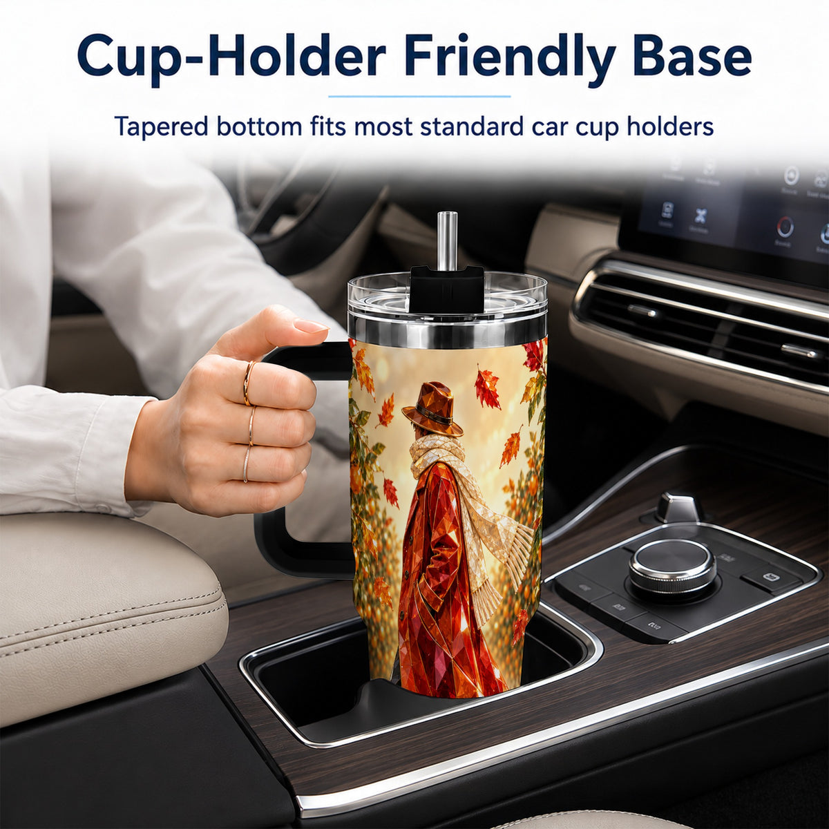 #pl[40oz|Black] Citrus Orchard 40oz Tumbler with Handle, Faceted Autumn Travel Cup
