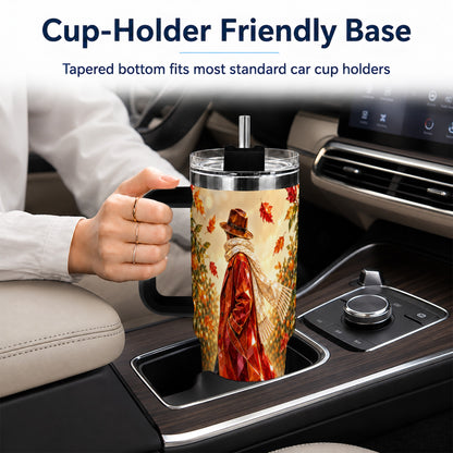 #pl[40oz|Black] Citrus Orchard 40oz Tumbler with Handle, Faceted Autumn Travel Cup