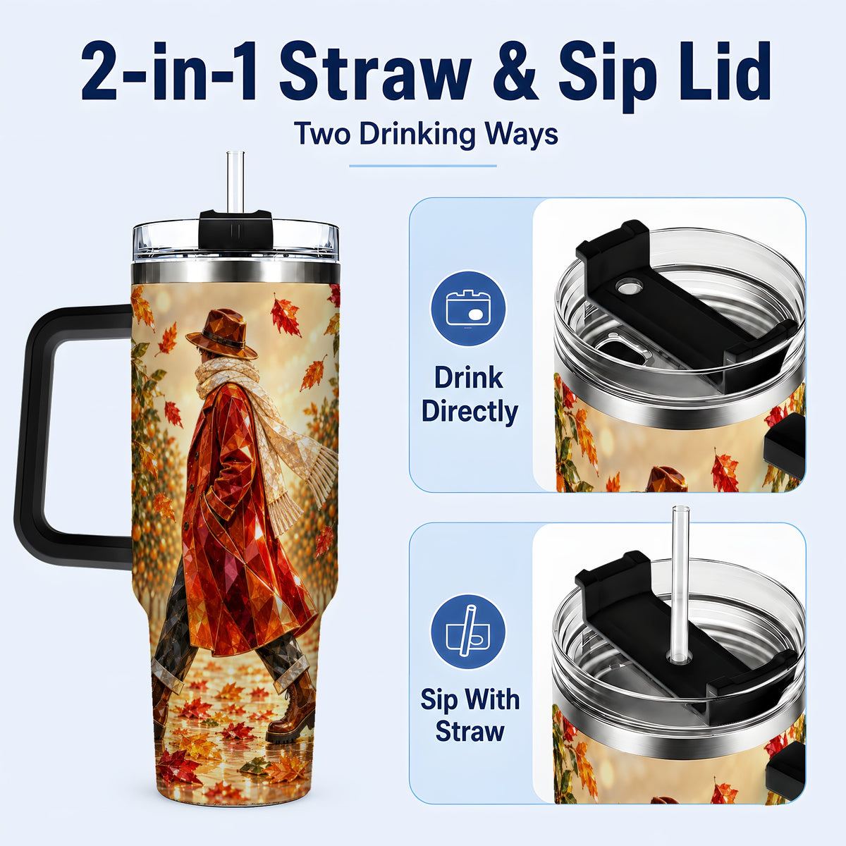 #pl[40oz|Black] Citrus Orchard 40oz Tumbler with Handle, Faceted Autumn Travel Cup