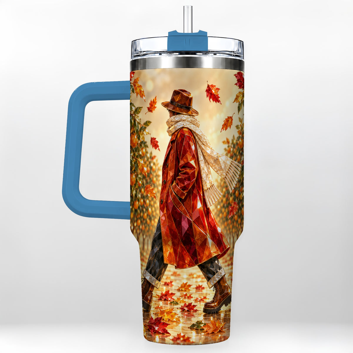 #pl[40oz|Blue] Citrus Orchard 40oz Tumbler with Handle, Faceted Autumn Travel Cup